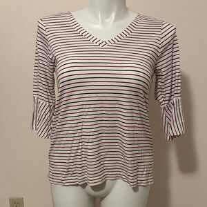 J. Jill Striped V-Neck 3/4 length Sleeve Top